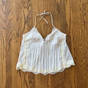 Free People Lace-Trim Halter Cami Tank Top - Cream